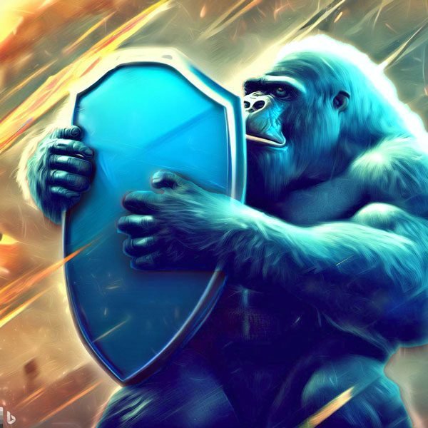 wordpress monthly maintenance - blue gorilla holding shield